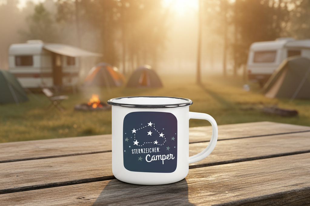 Emaille-Tasse "Sternzeichen Camper" mit Campervan