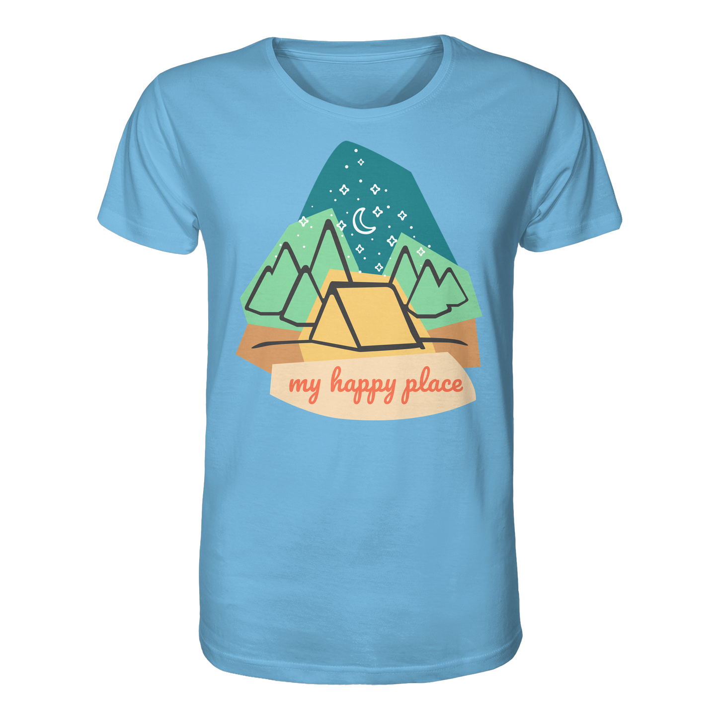 Camping-T-Shirt "My happy place" für Männer und Frauen (Bio-Baumwolle)
