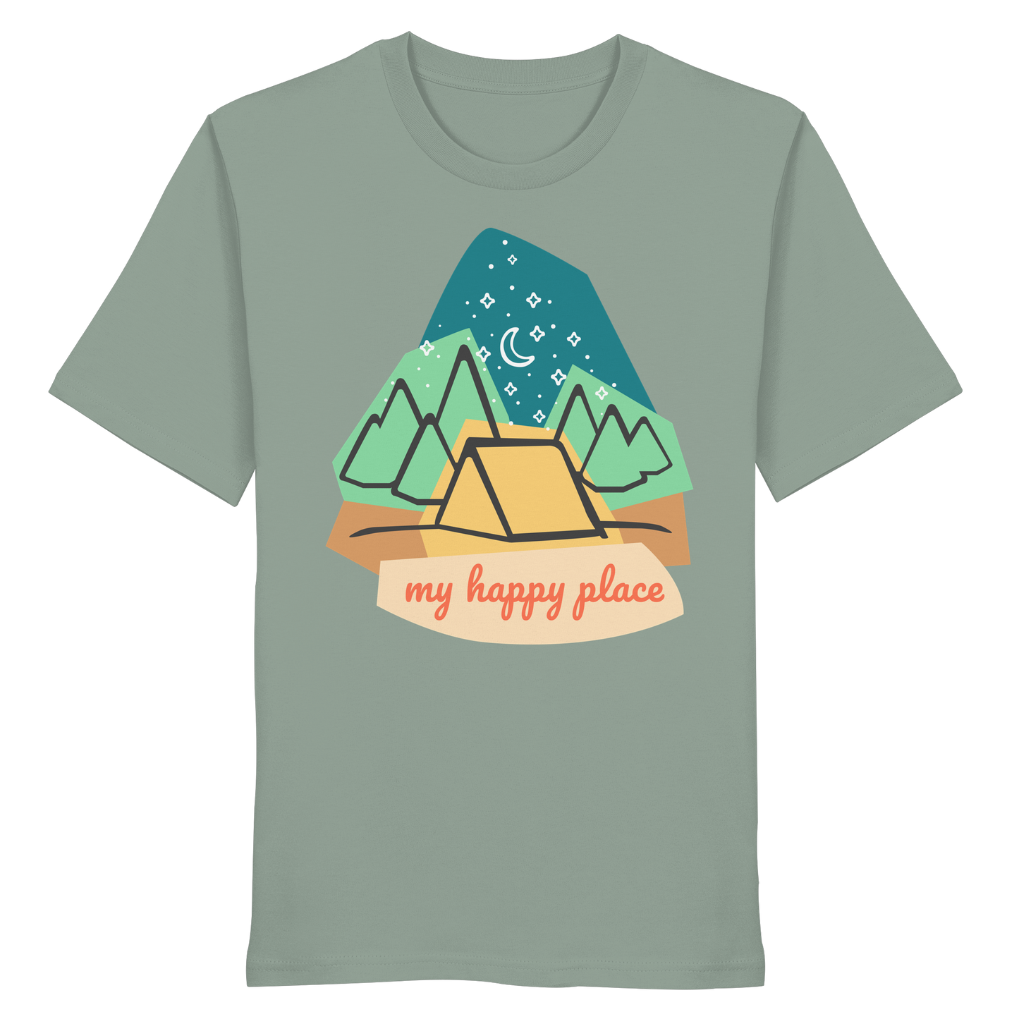 Camping-T-Shirt "My happy place" für Männer und Frauen (Bio-Baumwolle)