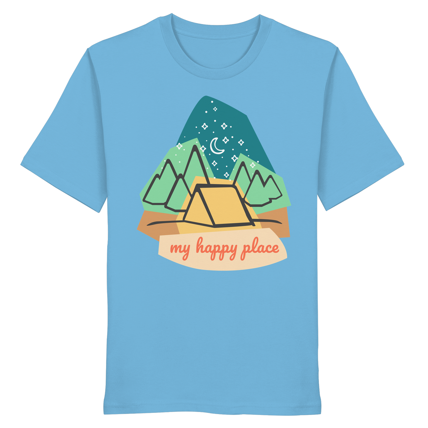 Camping-T-Shirt "My happy place" für Männer und Frauen (Bio-Baumwolle)