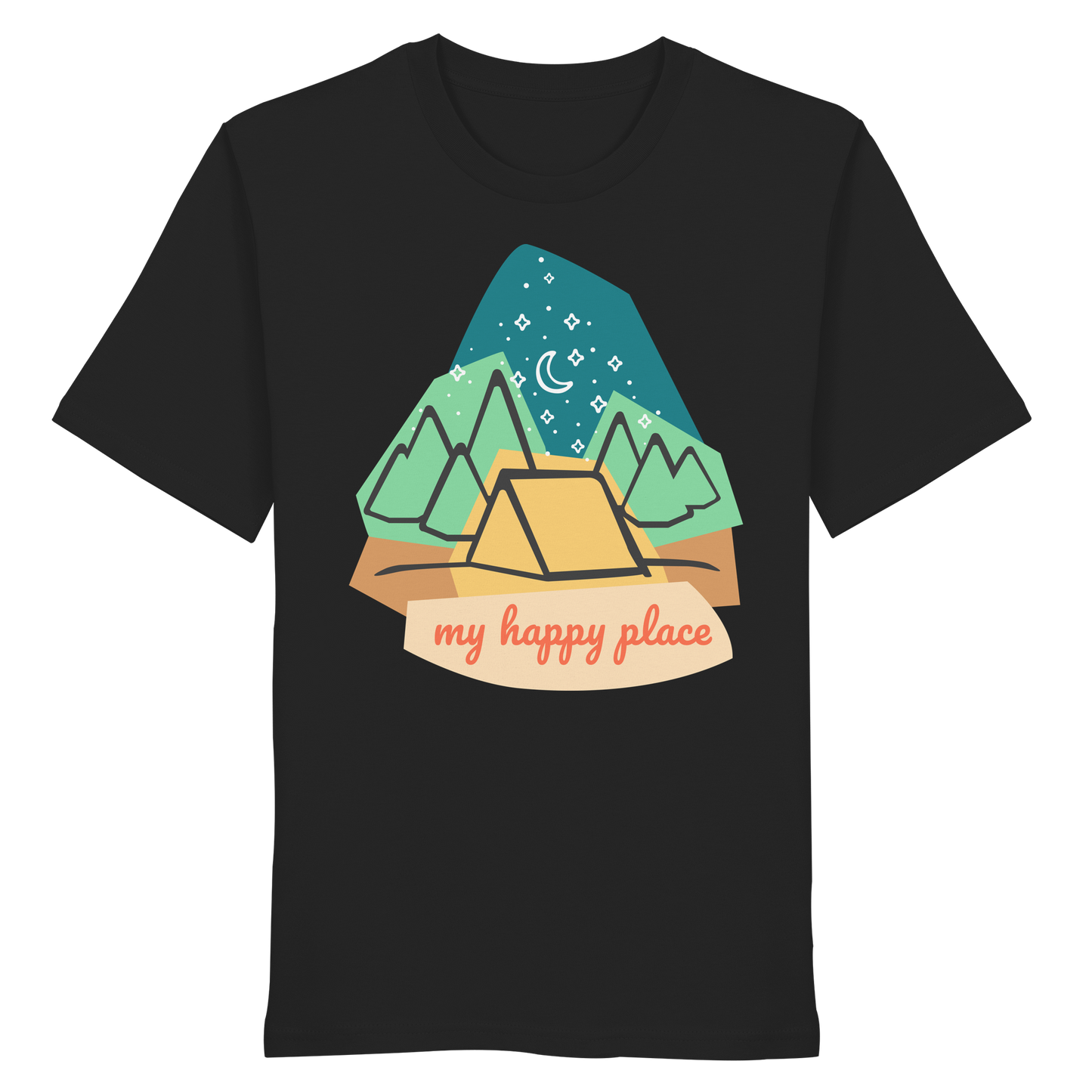 Camping-T-Shirt "My happy place" für Männer und Frauen (Bio-Baumwolle)