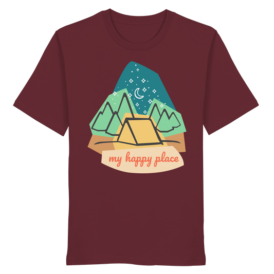 Camping-T-Shirt "My happy place" für Männer und Frauen (Bio-Baumwolle)