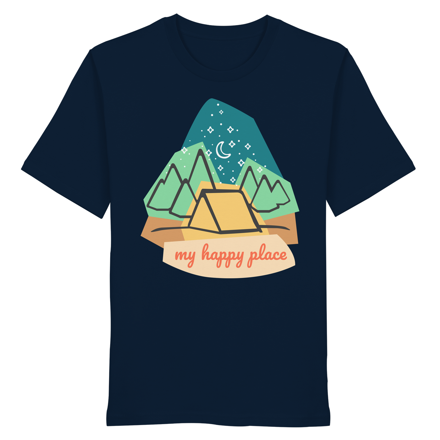 Camping-T-Shirt "My happy place" für Männer und Frauen (Bio-Baumwolle)
