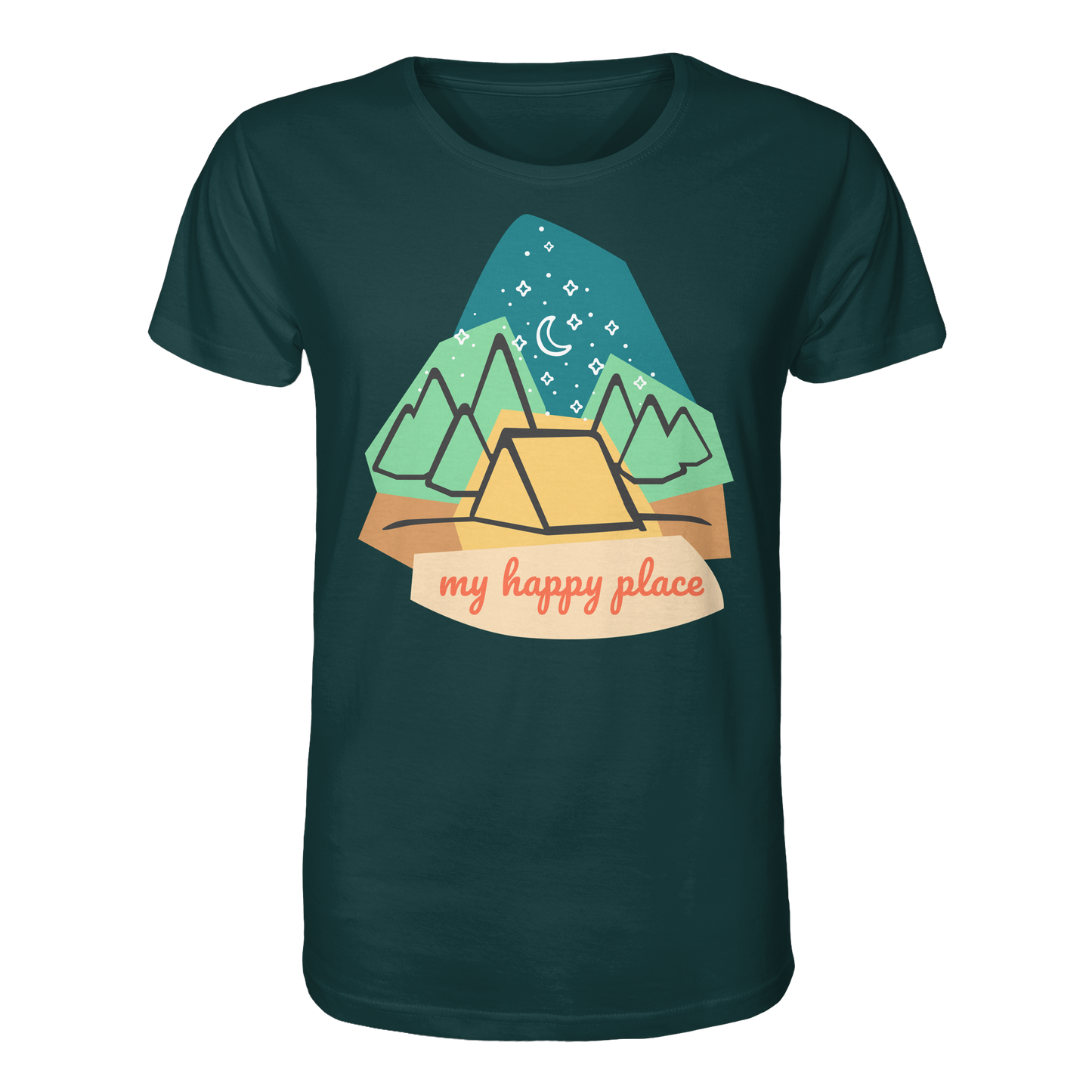 Camping-T-Shirt "My happy place" für Männer und Frauen (Bio-Baumwolle)
