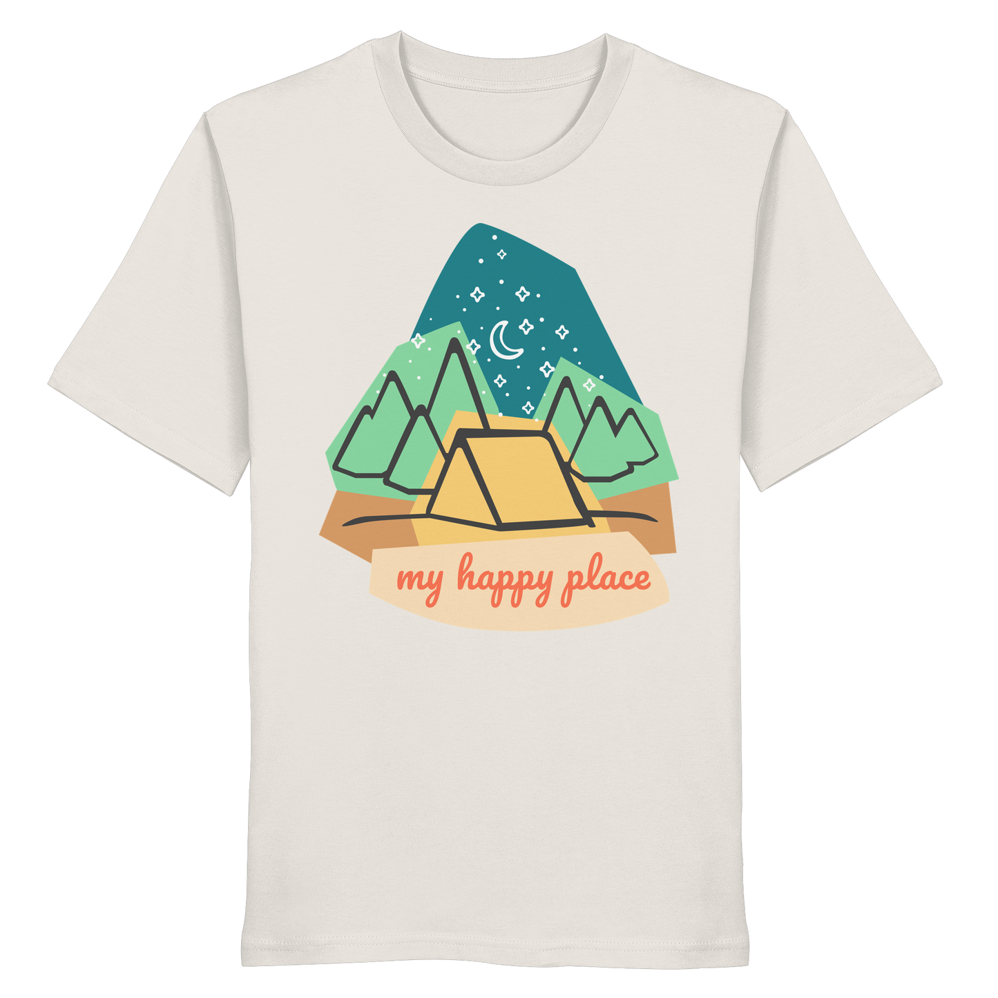 Camping-T-Shirt "My happy place" für Männer und Frauen (Bio-Baumwolle)