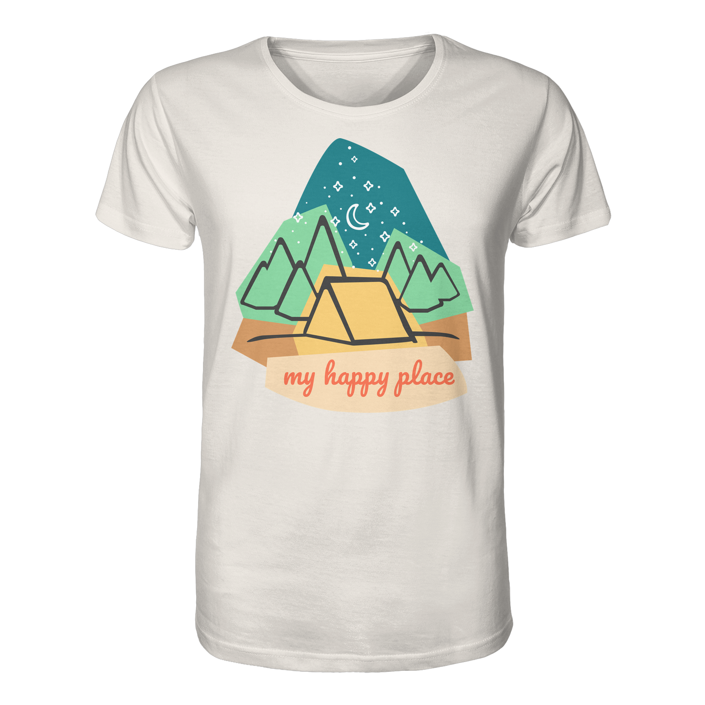 Camping-T-Shirt "My happy place" für Männer und Frauen (Bio-Baumwolle)