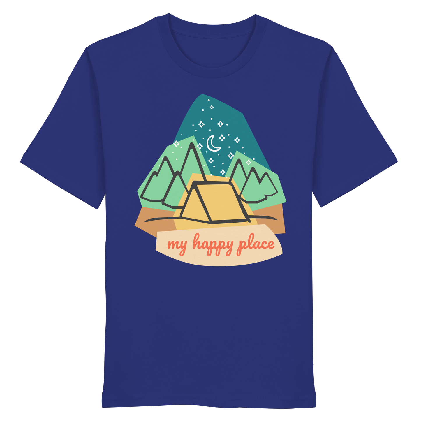 Camping-T-Shirt "My happy place" für Männer und Frauen (Bio-Baumwolle)